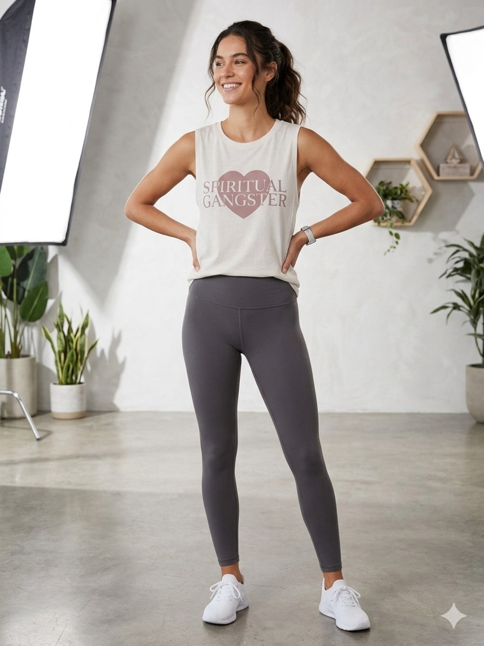 Spiritual Gangster Cream Muscle Tank with Pink Logo